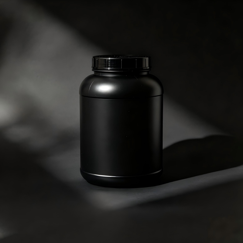 Tarro de polvo de proteína de suplemento de boca ancha de color negro de HDPE de 1000 ml