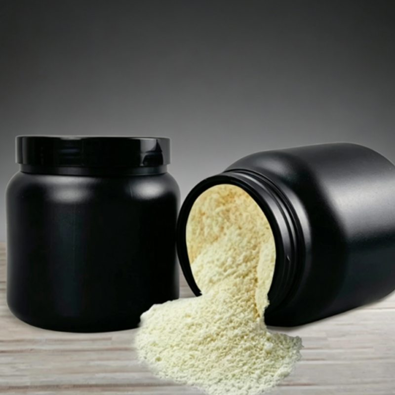 Tarro de polvo de proteína de suplemento de boca ancha de color negro de HDPE de 1000 ml